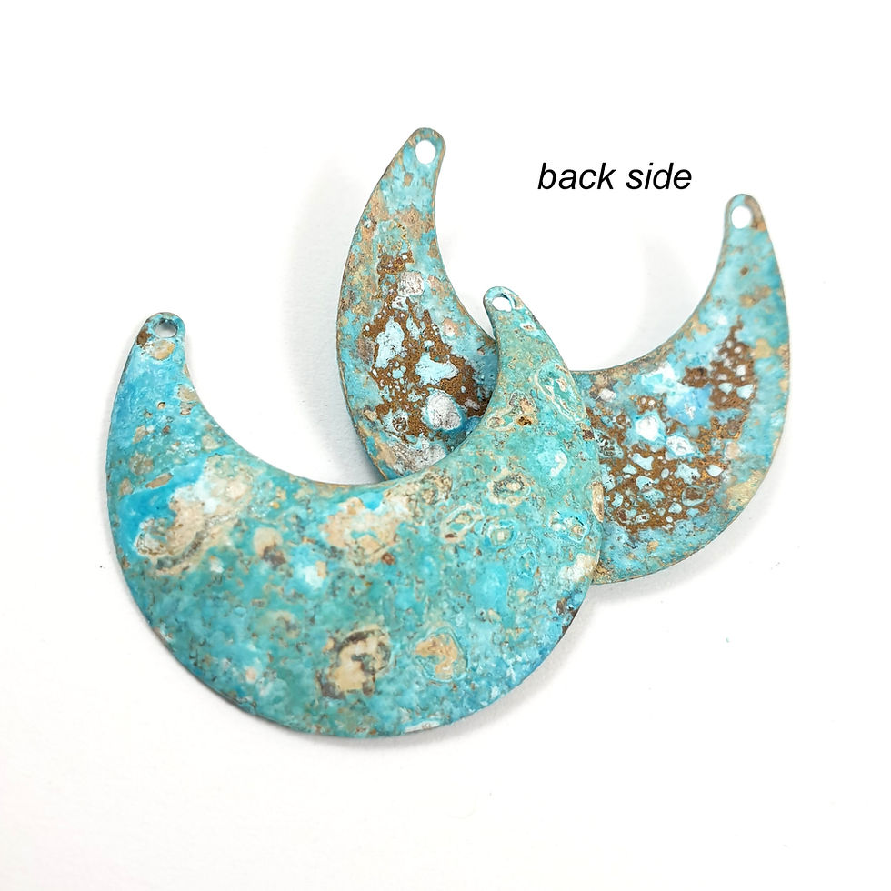 Thumbnail: 6ps Brass moon patina connector 2 holes Aged patina blue vintage color 703A