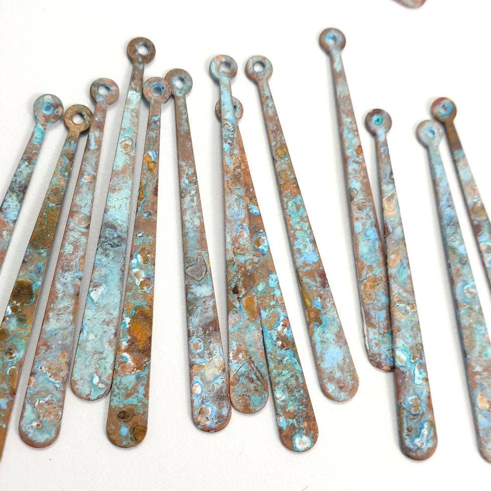 Thumbnail: 20ps Earring long stick 1 hole Brass strip Unique patina Boho findings 845A
