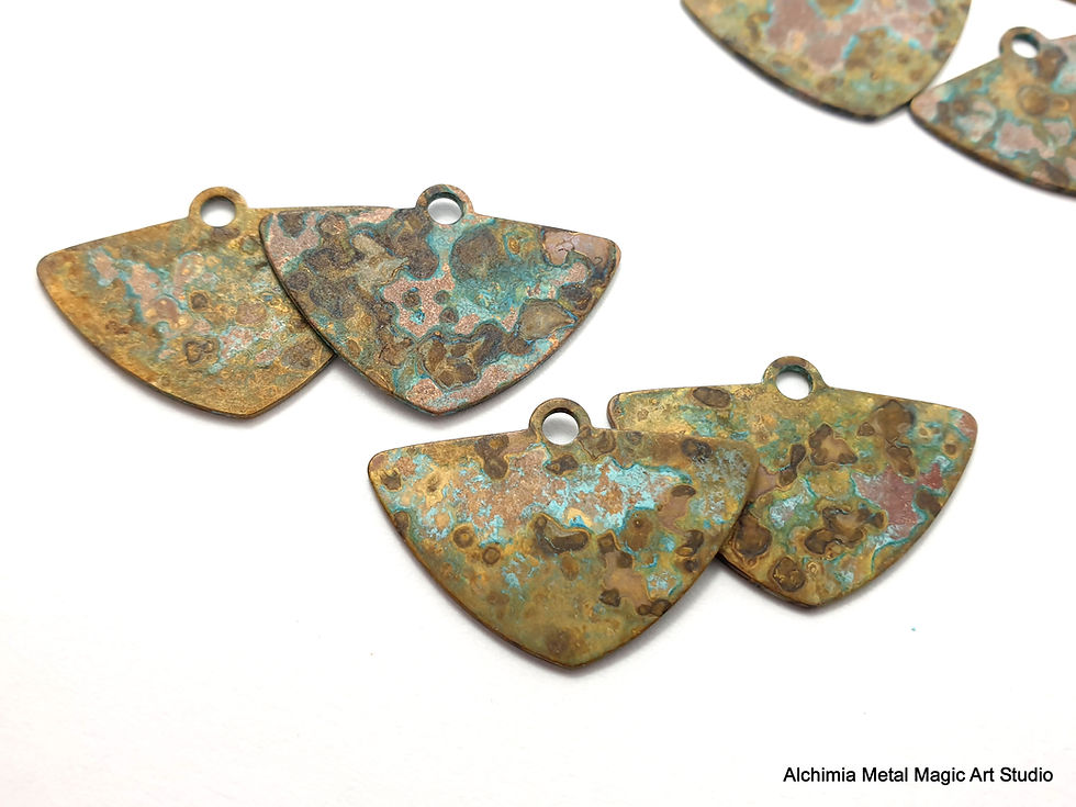 Thumbnail: 12ps Brass earring blanks Textured triangle charms 1 hole organic patina 848