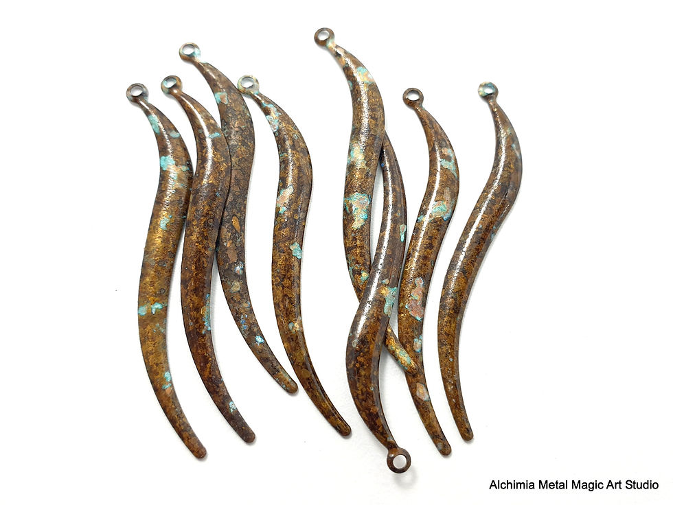 Thumbnail: 20pcs Wavy long spikes Brass blue brown rustic patina metal sticks 884A