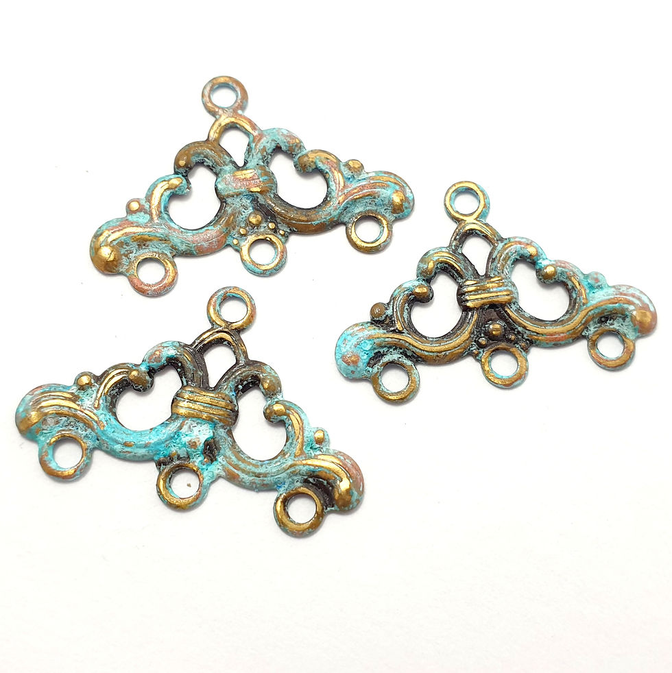 Thumbnail: 20pcs Small brass connector 4 holes Brass filigree charm verdigris patina 805
