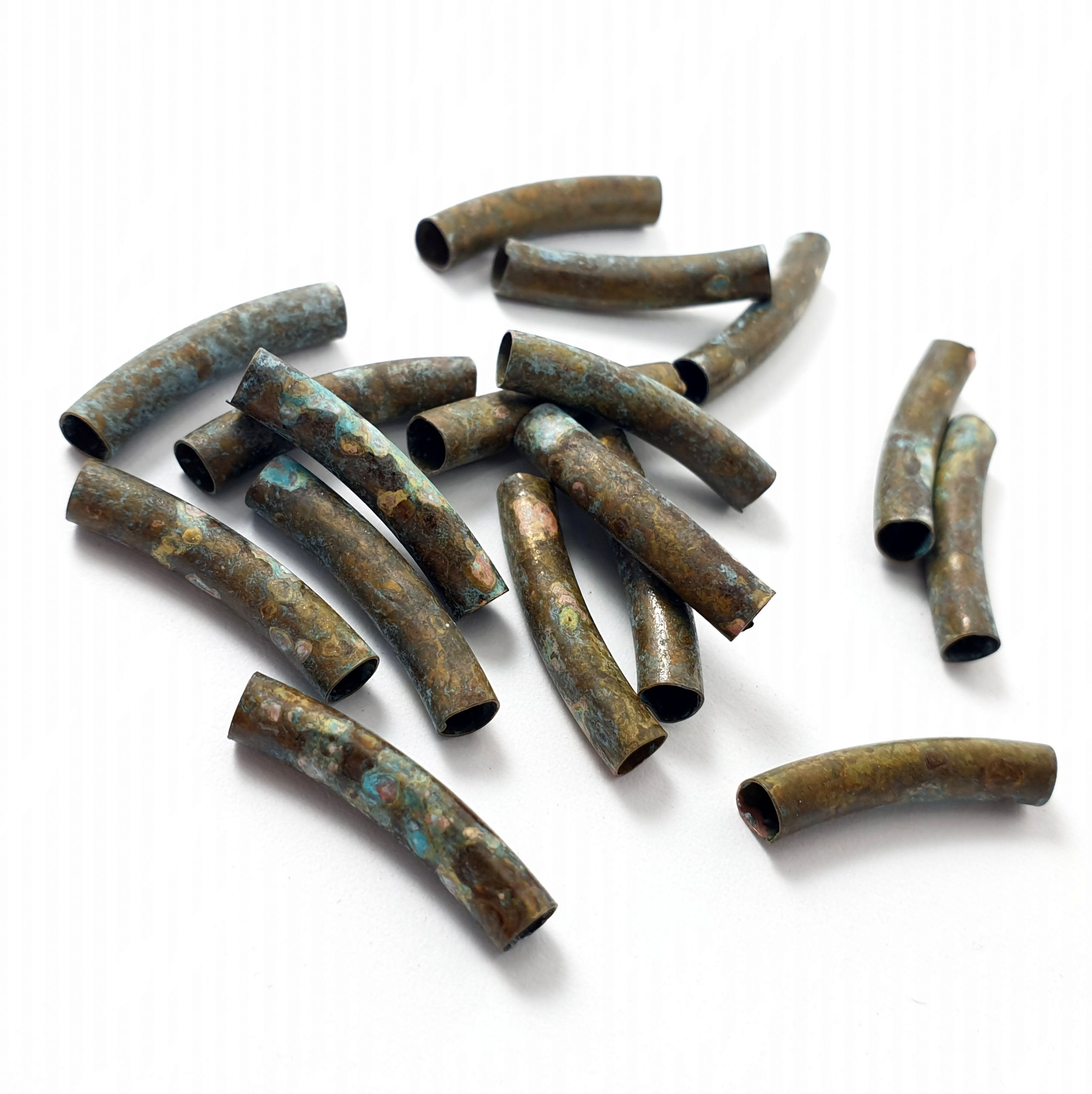 10pcs Noodle tubes Brass beads Antique vintage rustic patina color T37