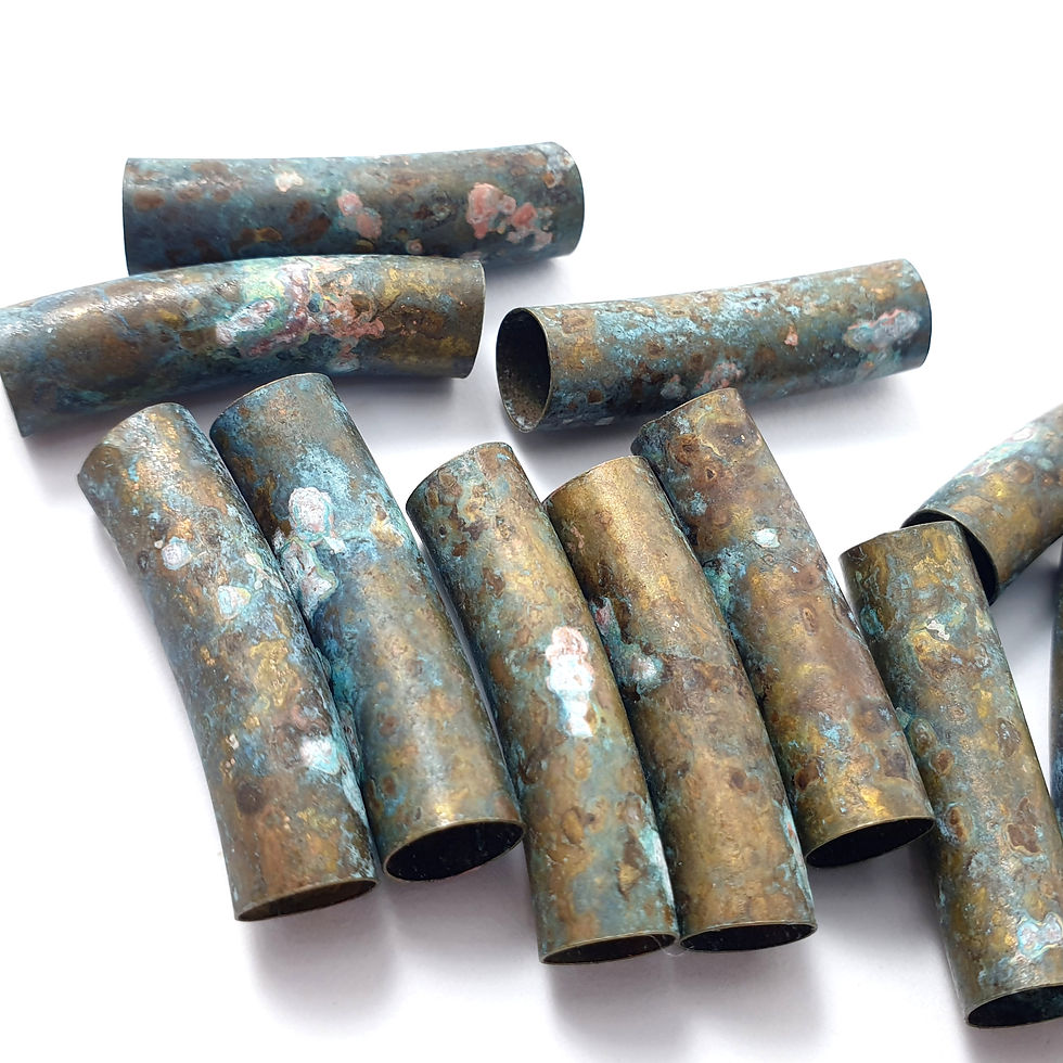 Thumbnail: 6ps Large barrel brass tubes 1.2" Vintage turquoise patina T66