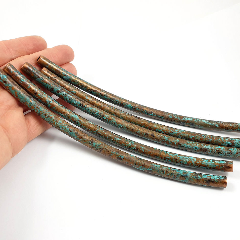 Thumbnail: 1ps Copper collar tube 6.8" Large curve beading Leather tube Organic patina C15