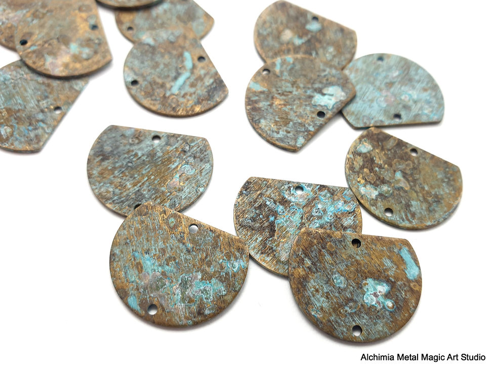 Thumbnail: 8ps Earring brass connectors 2 holes Flat half round blank Vintage patina 861