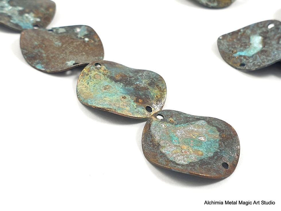 Thumbnail: 10ps Boho bracelet round connectors 2 holes Brass hammered wavy bead 842