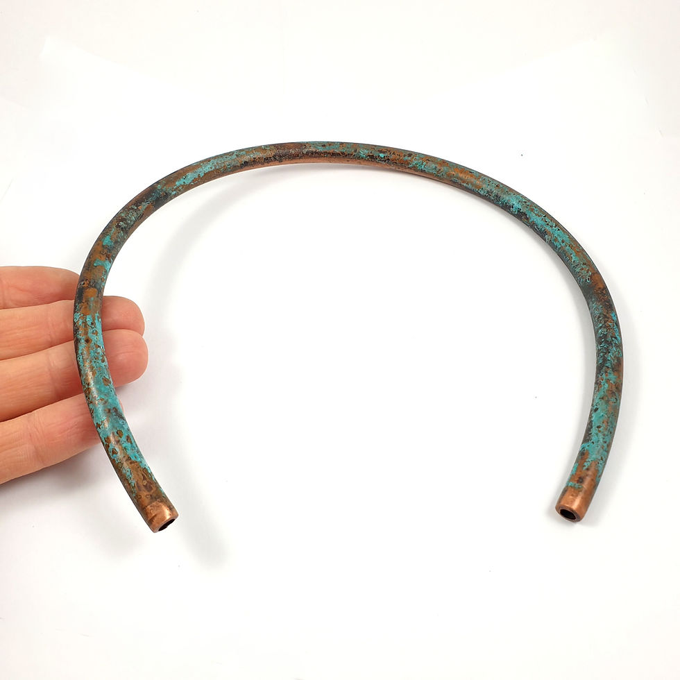 Thumbnail: 1ps Copper collar tube Large curve beading Leather tube Organic patina C13