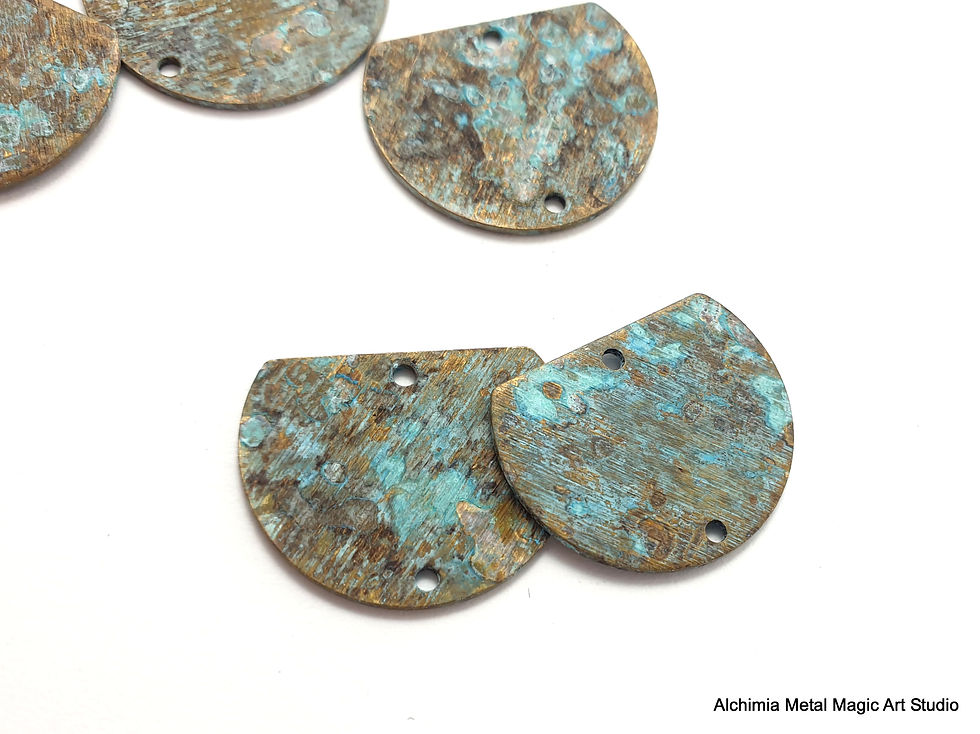 Thumbnail: 8ps Earring brass connectors 2 holes Flat half round blank Vintage patina 861