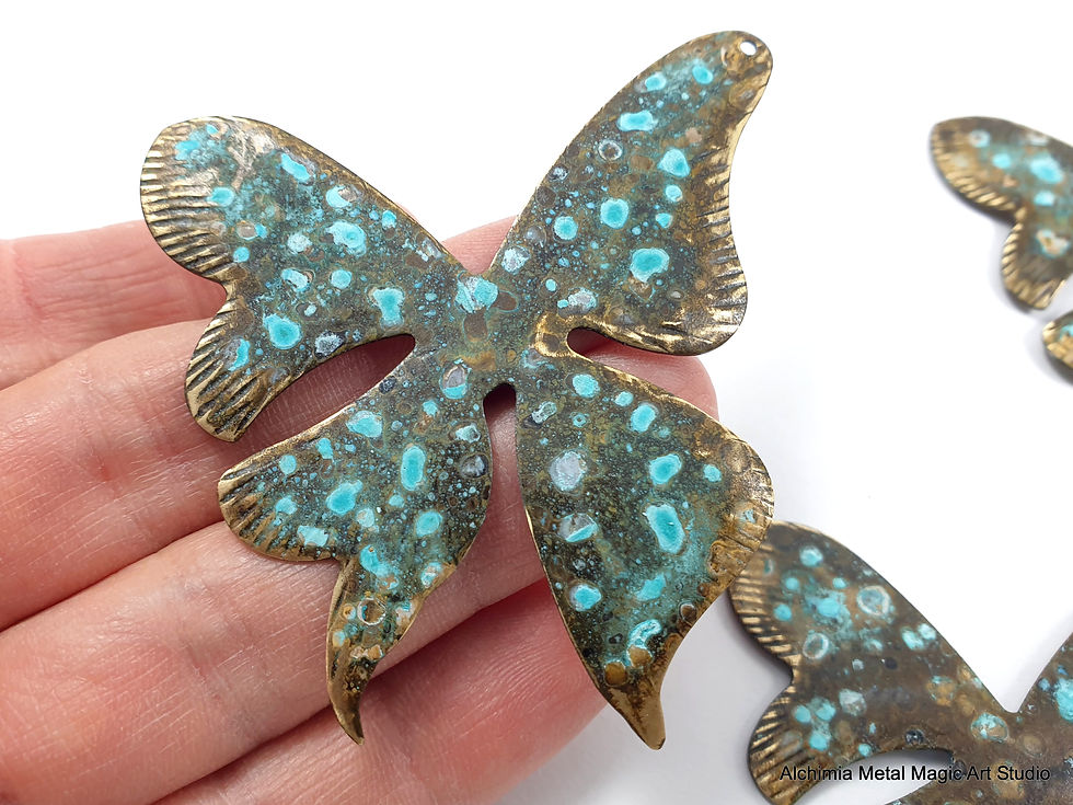 Thumbnail: 1ps Artisan butterfly pendant 2.4" Large hammered vintage butterfly 121
