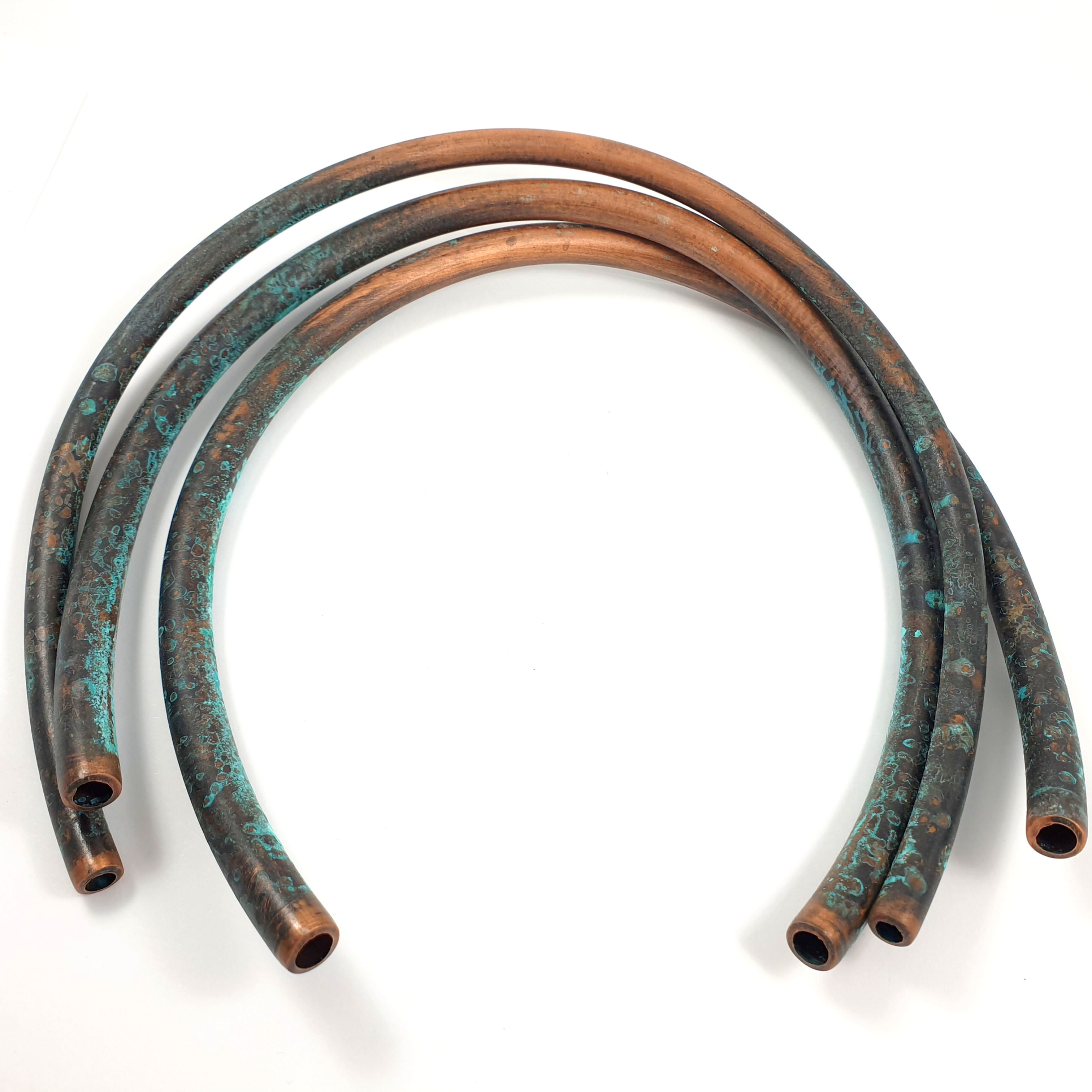 1ps Copper collar tube Large curve beading Leather tube Organic patina C2