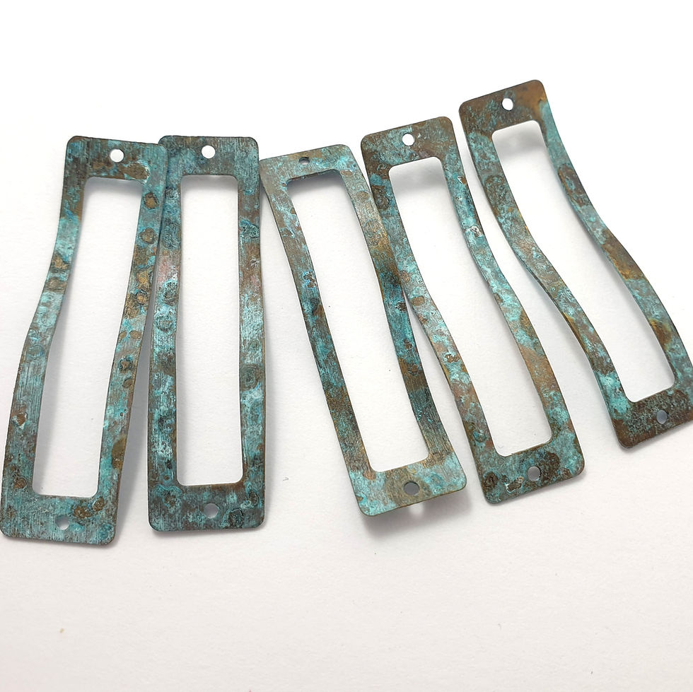 Thumbnail: 20ps Rectangle brass blank wavy earring charm 2 holes Unique patina bead 901