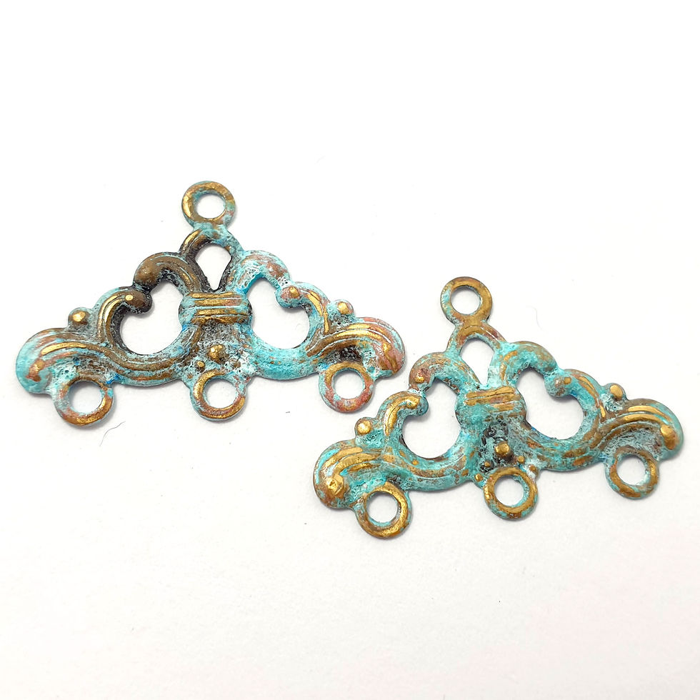 Thumbnail: 20pcs Small brass connector 4 holes Brass filigree charm verdigris patina 805