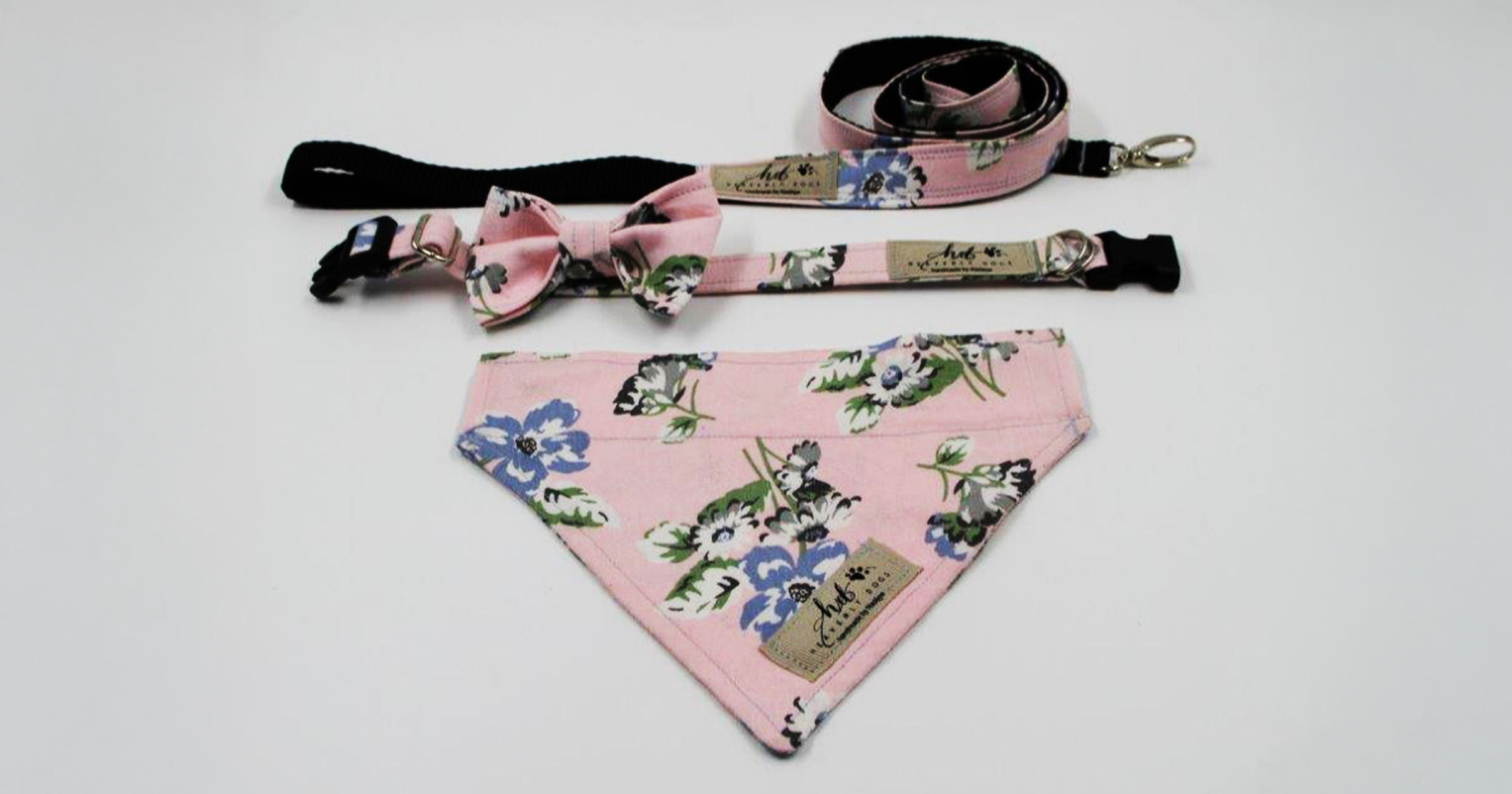 Pink floral Collar, Bowtie & Bandana