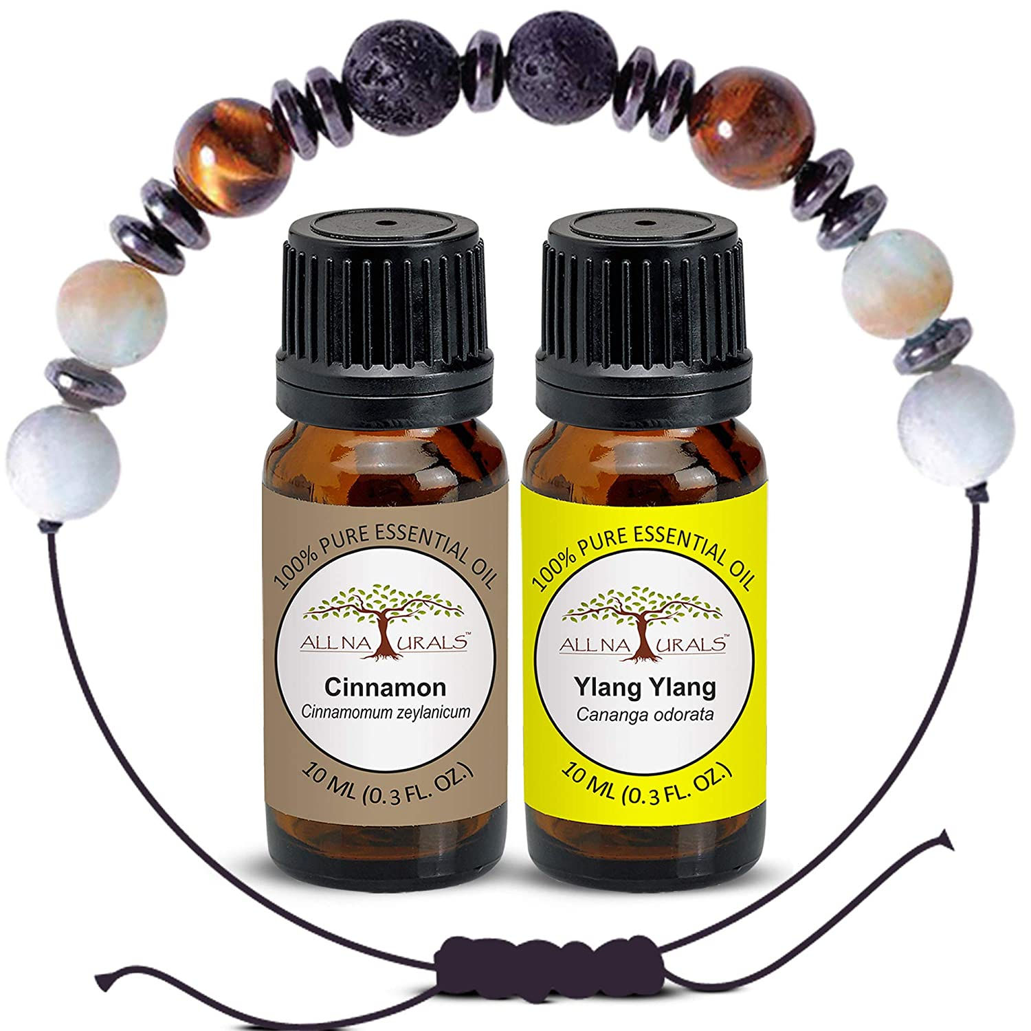 Aroma Diffuser Bracelet Gift Set with Cinnamon and Ylang Ylang Essential Oil