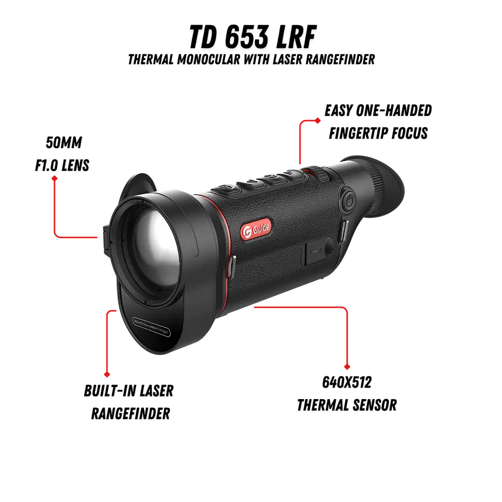 GUIDE USA TD 653 LRF Thermal Monocular 2.6X 640x512 50mm features