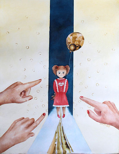 "Mixed-media collage titled 'Choice', featuring a child bathed in light and surrounded by symbolic path, illustrating innocence, trust, and the ray of hope that guides us through darkness"