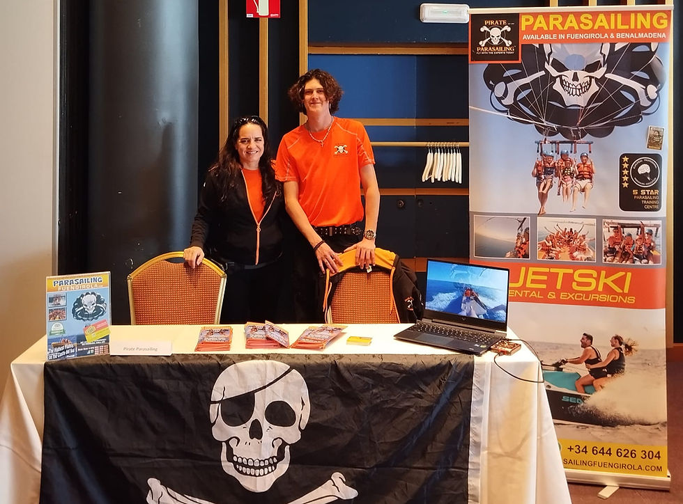 Mariela and Will from Pirate Parasailing Benalmadena representing the company at the annual symposium of hotels on the Costa del Sol.