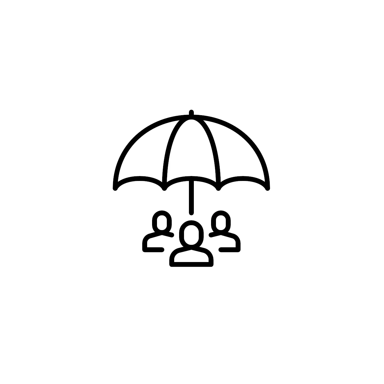 3 people together under an umbrella