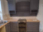 old kitchen cabinets in dated grey paint