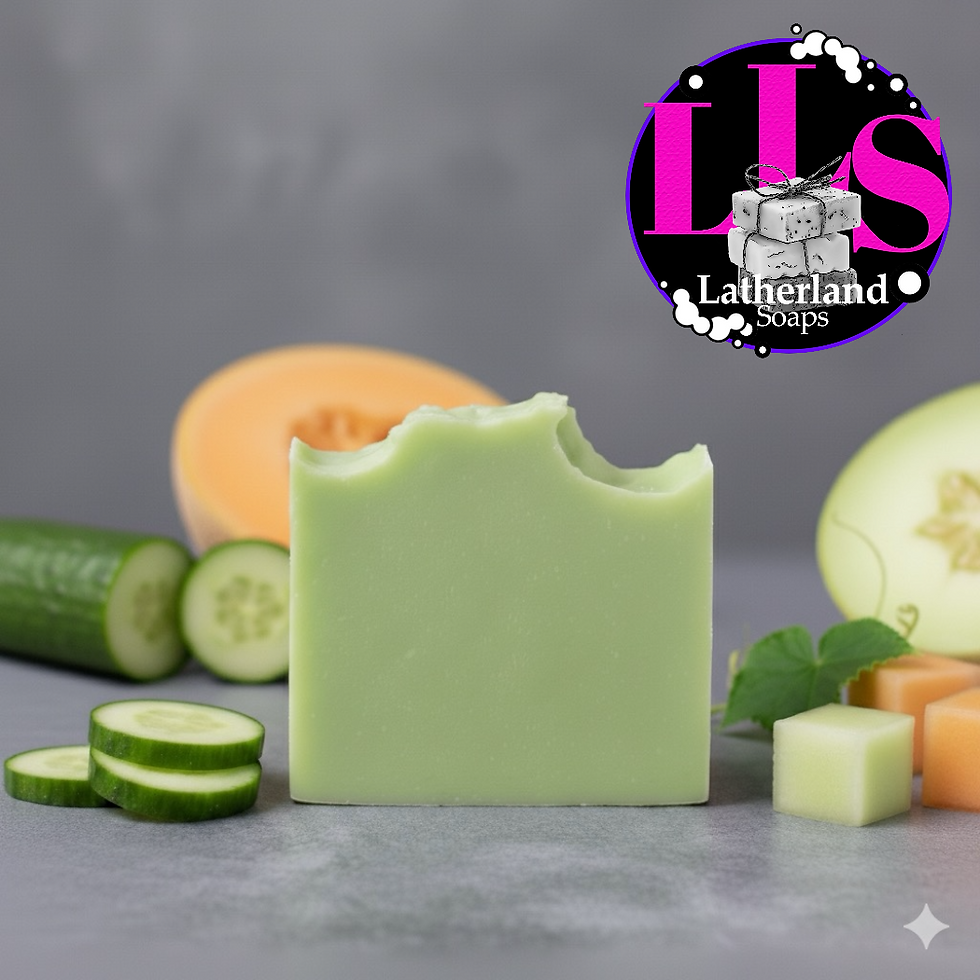 “Cucumber Melon handmade soap bar with soft green tones.”