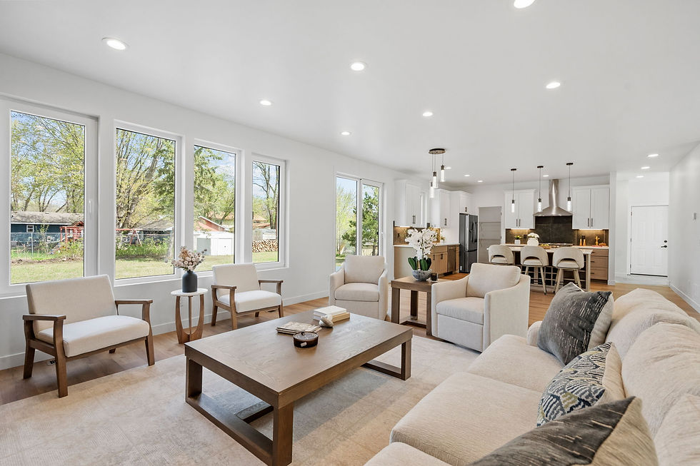 Living room with large uPVC tilt-and-turn windows