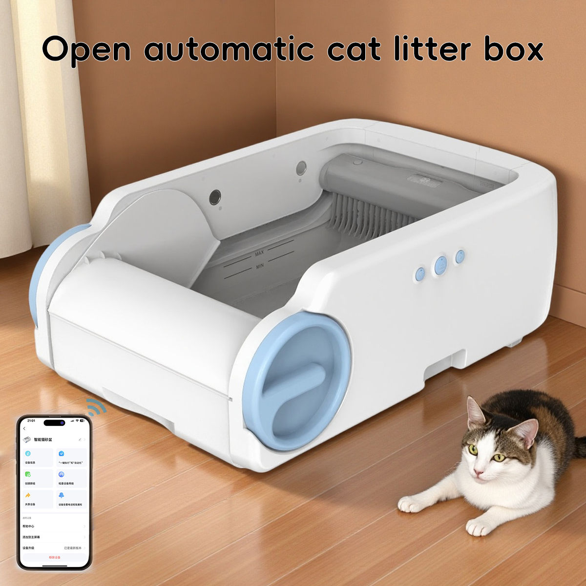 Open Smart Cat Litter Box Automatic Self Cleaning,Remote Control Via App,Cat Toi