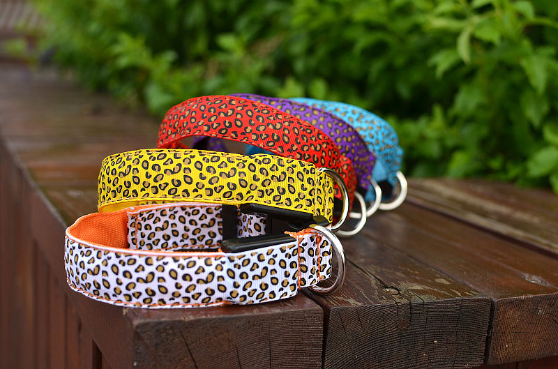 Thumbnail: Leopard Nylon Pet Dog Collar For Small Dogs Cat LED Light Night Safety Adjustabl