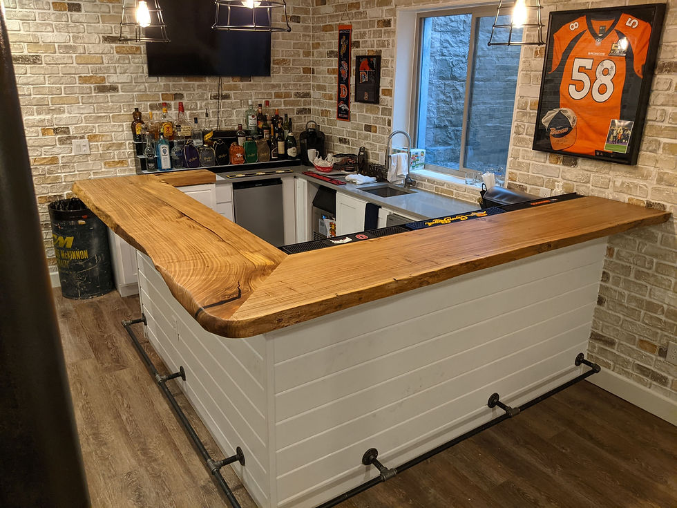 denver custom wood bar top made of elm wood slabs