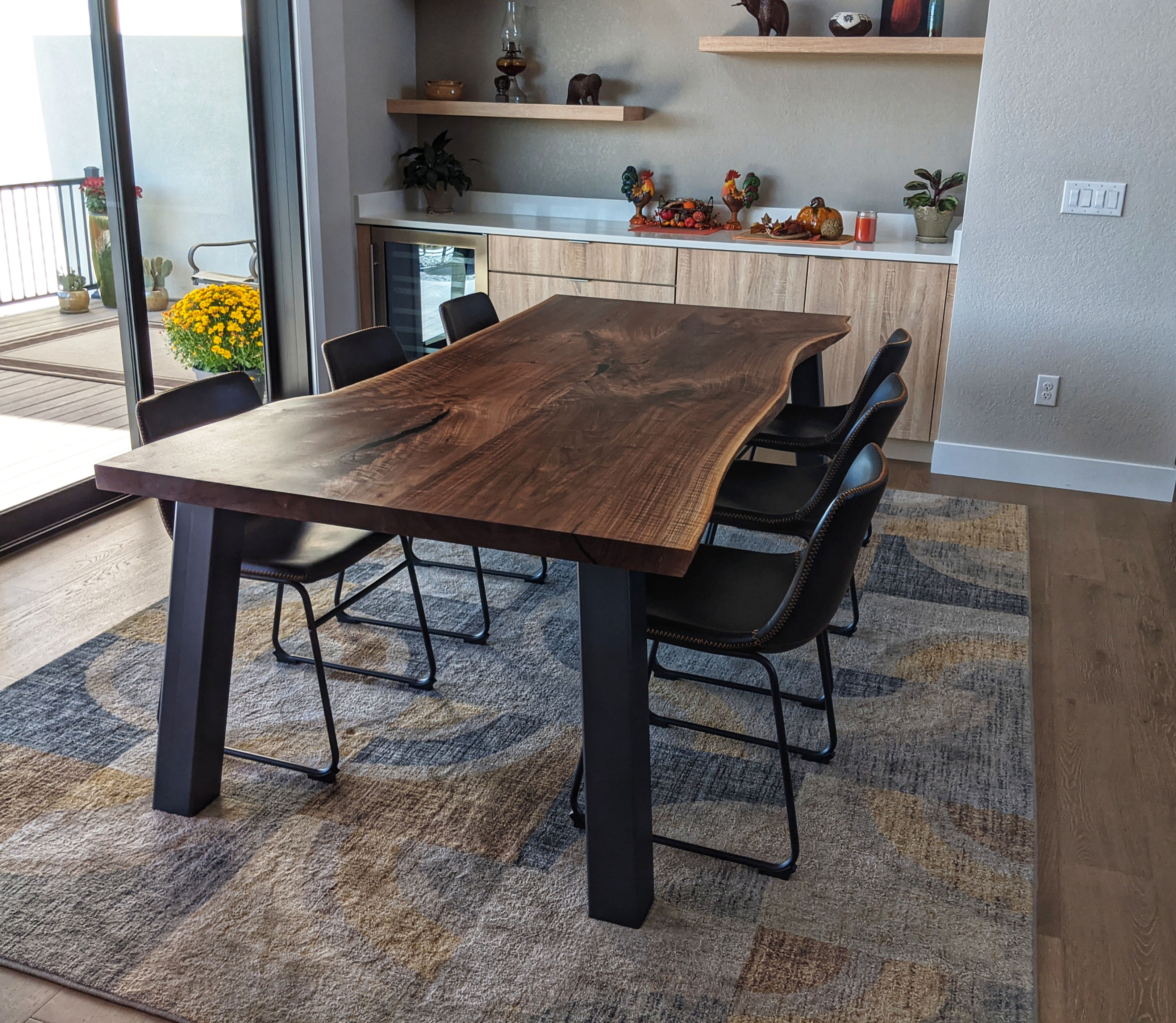 walnut wood and steel custom furniture table for dining room