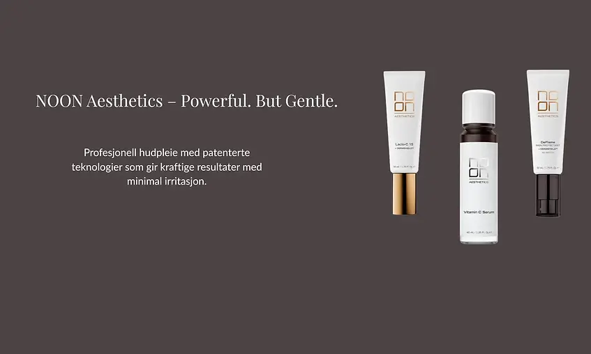 NOON Aesthetics – introduksjons banner med noon produkter