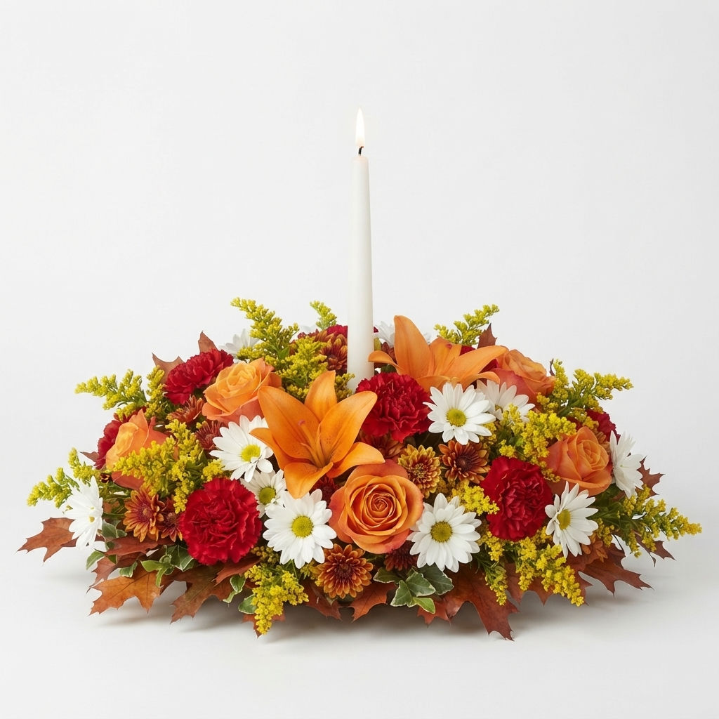 Fall color center piece with candle