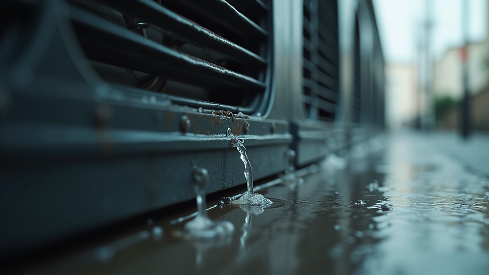 Close-up view of HVAC unit with visible water leak