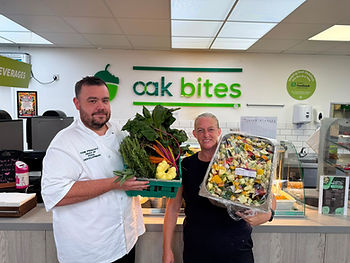 Oakland International Head of Food Development Tom Prescott and Kitchen Supervisor Sharon Mountford.