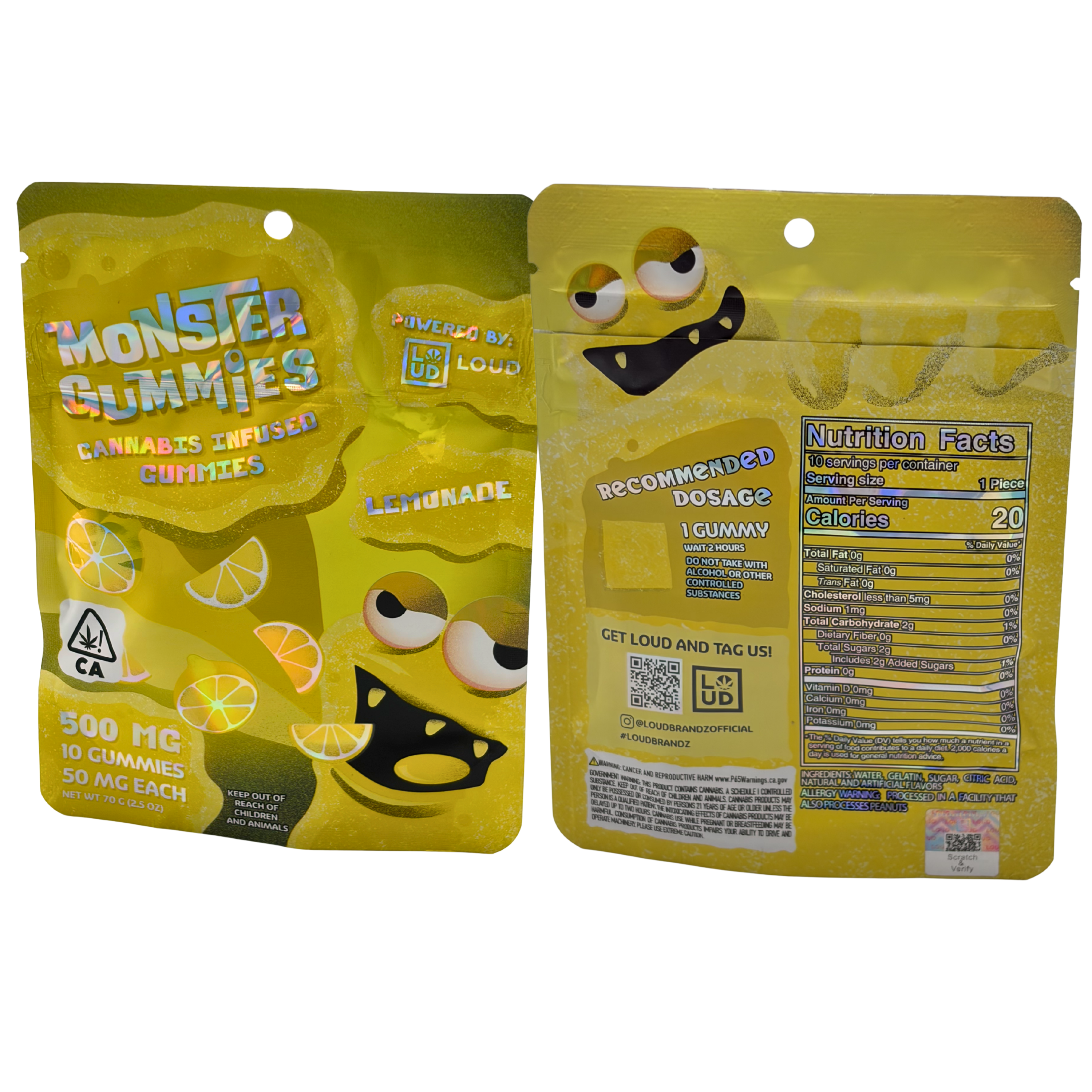 LOUD Monster Gummies | 500 MG - 10 gummies, 50 MG each | Lemonade