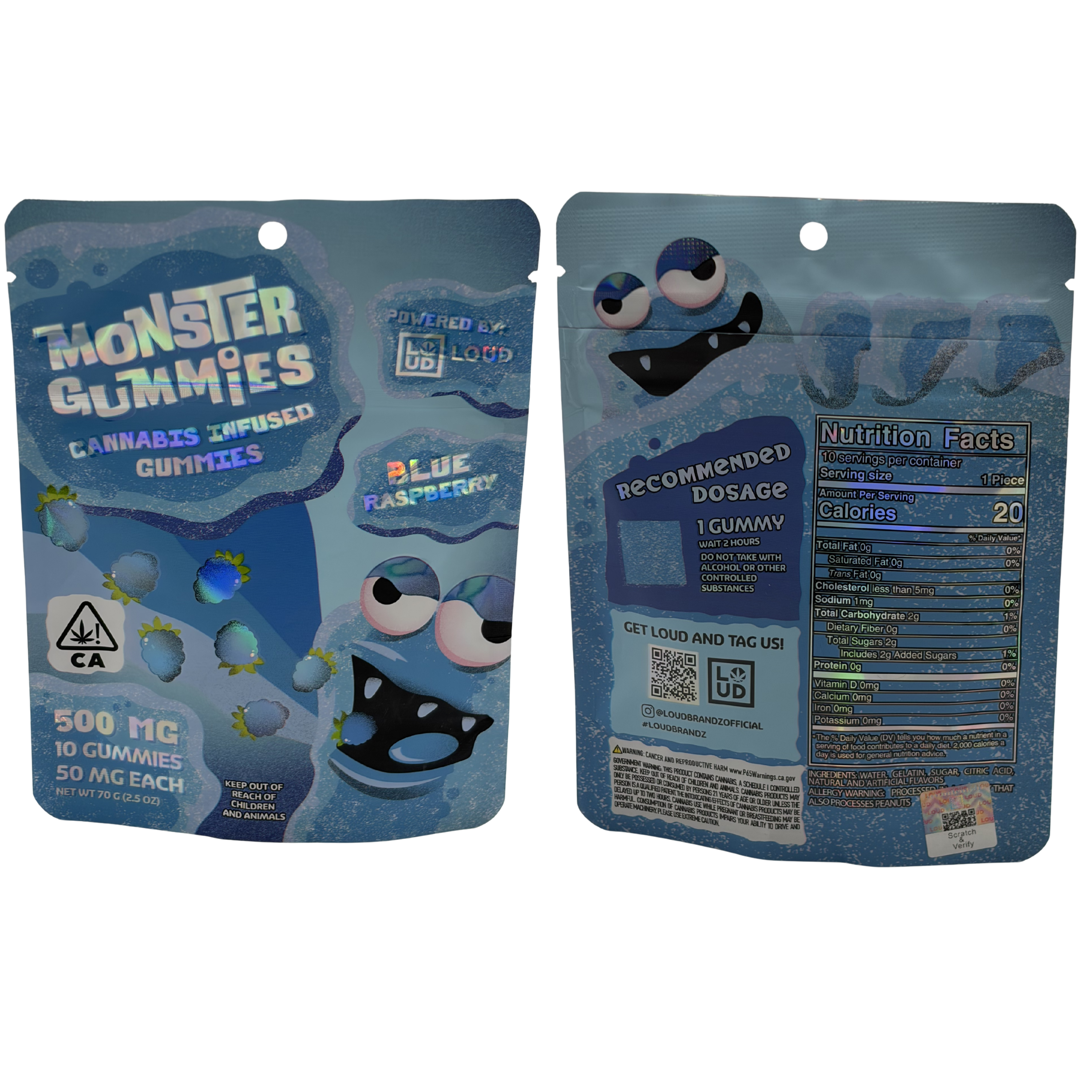 LOUD Monster Gummies | 500 MG - 10 gummies, 50 MG each | Blue Raspberry