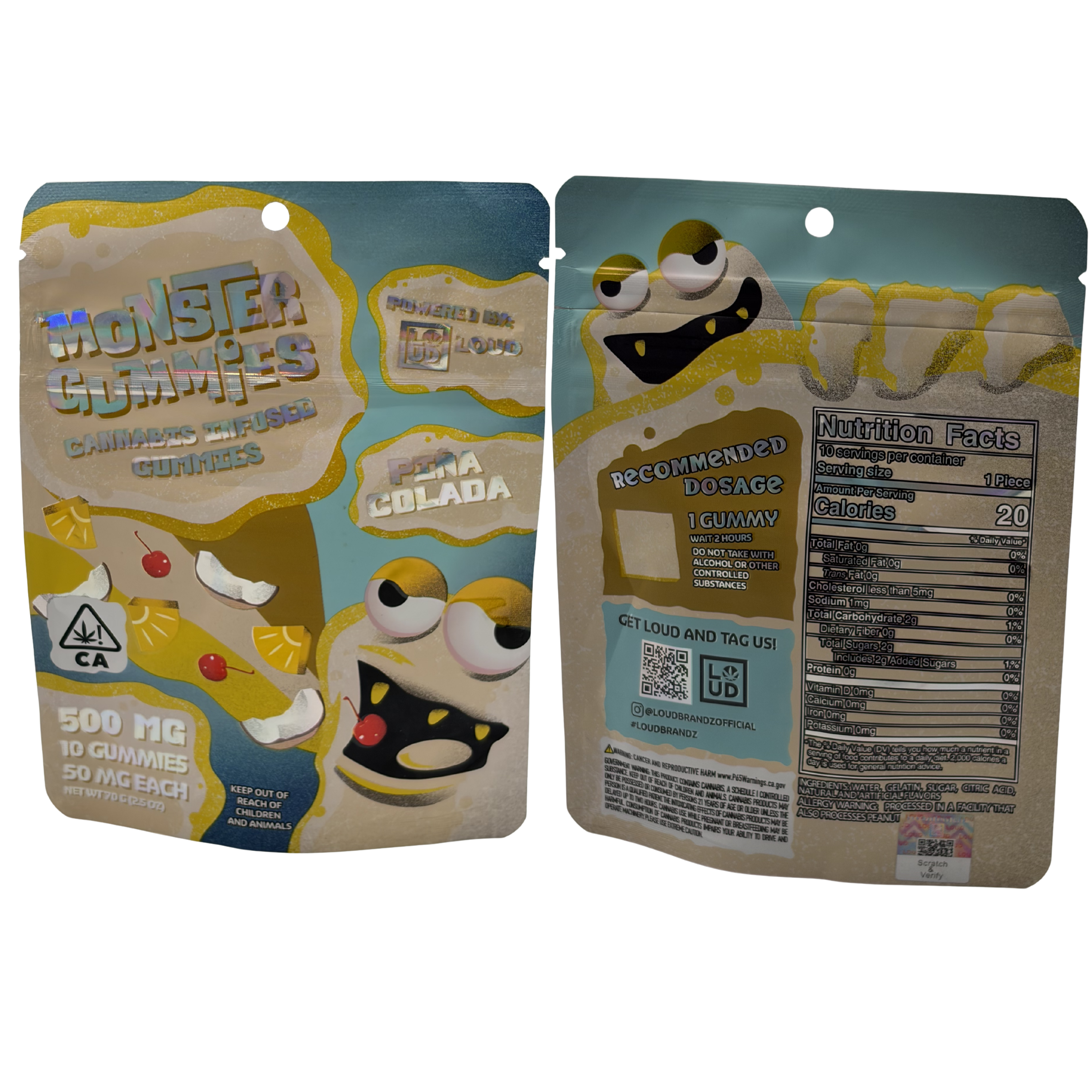 LOUD Monster Gummies | 500 MG - 10 gummies, 50 MG each | Piña Colada