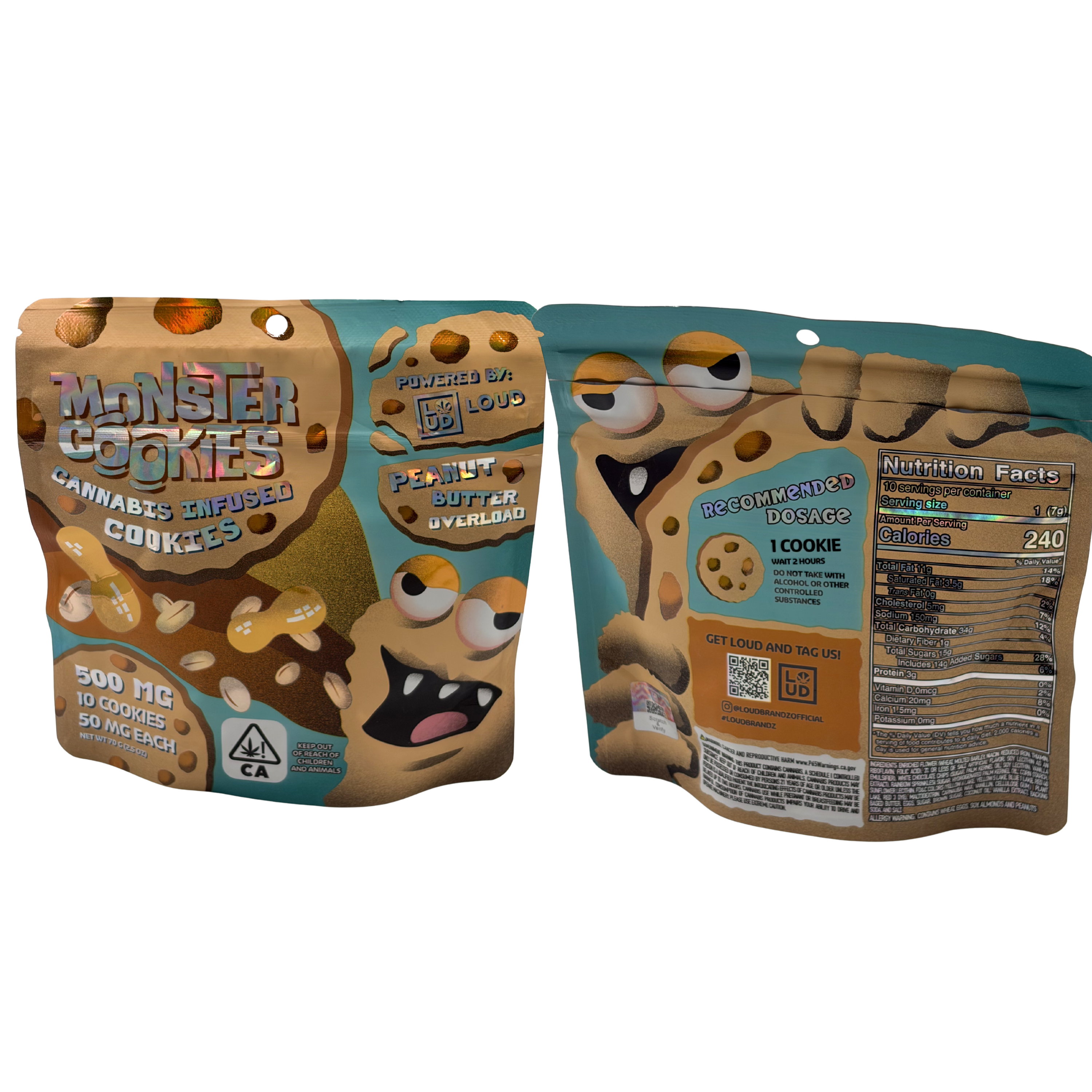 LOUD Monster Cookies | 500 MG - 10 cookies, 50 MG each | Peanut Butter Overload