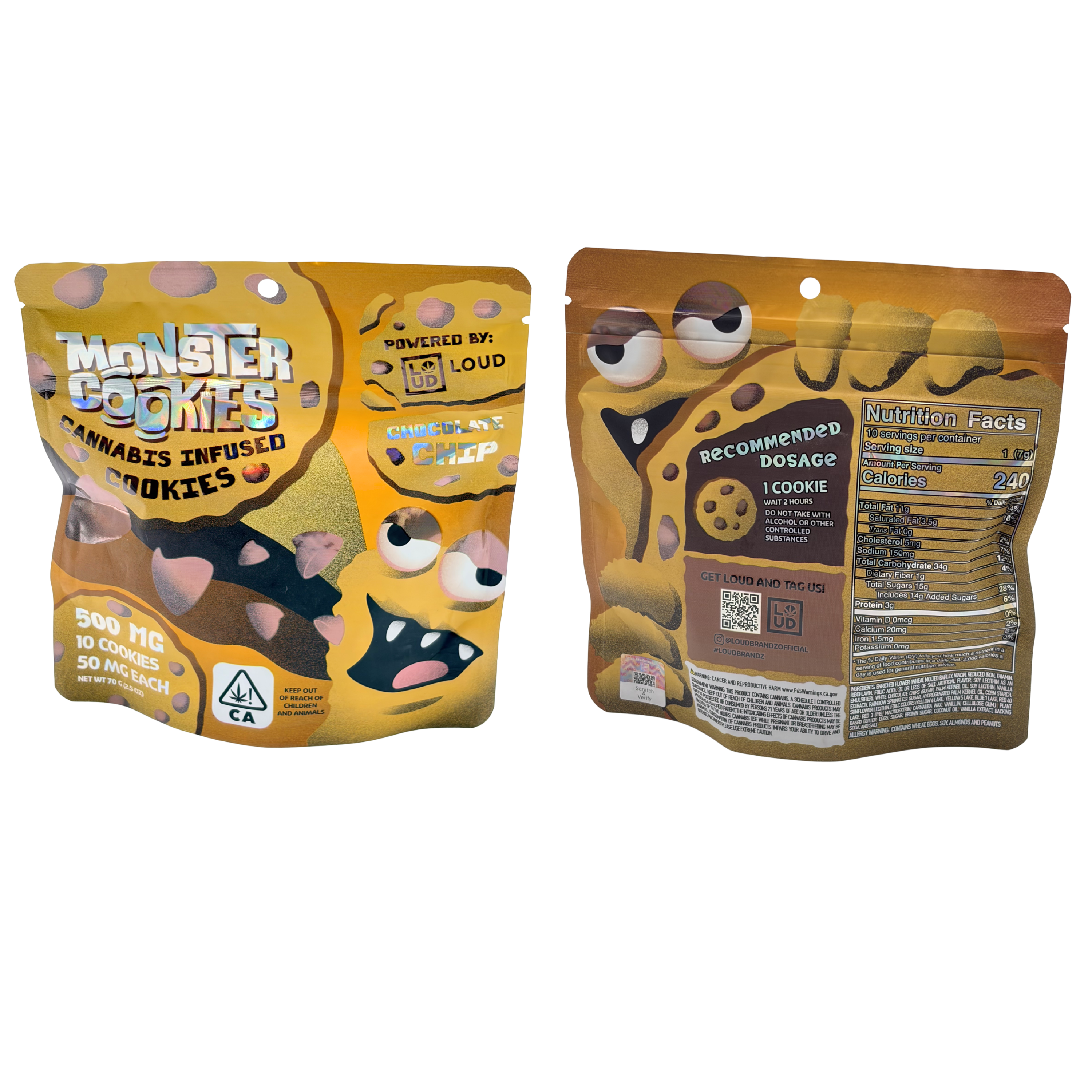 LOUD Monster Cookies | 500 MG - 10 cookies, 50 MG each | Chocolate Chip