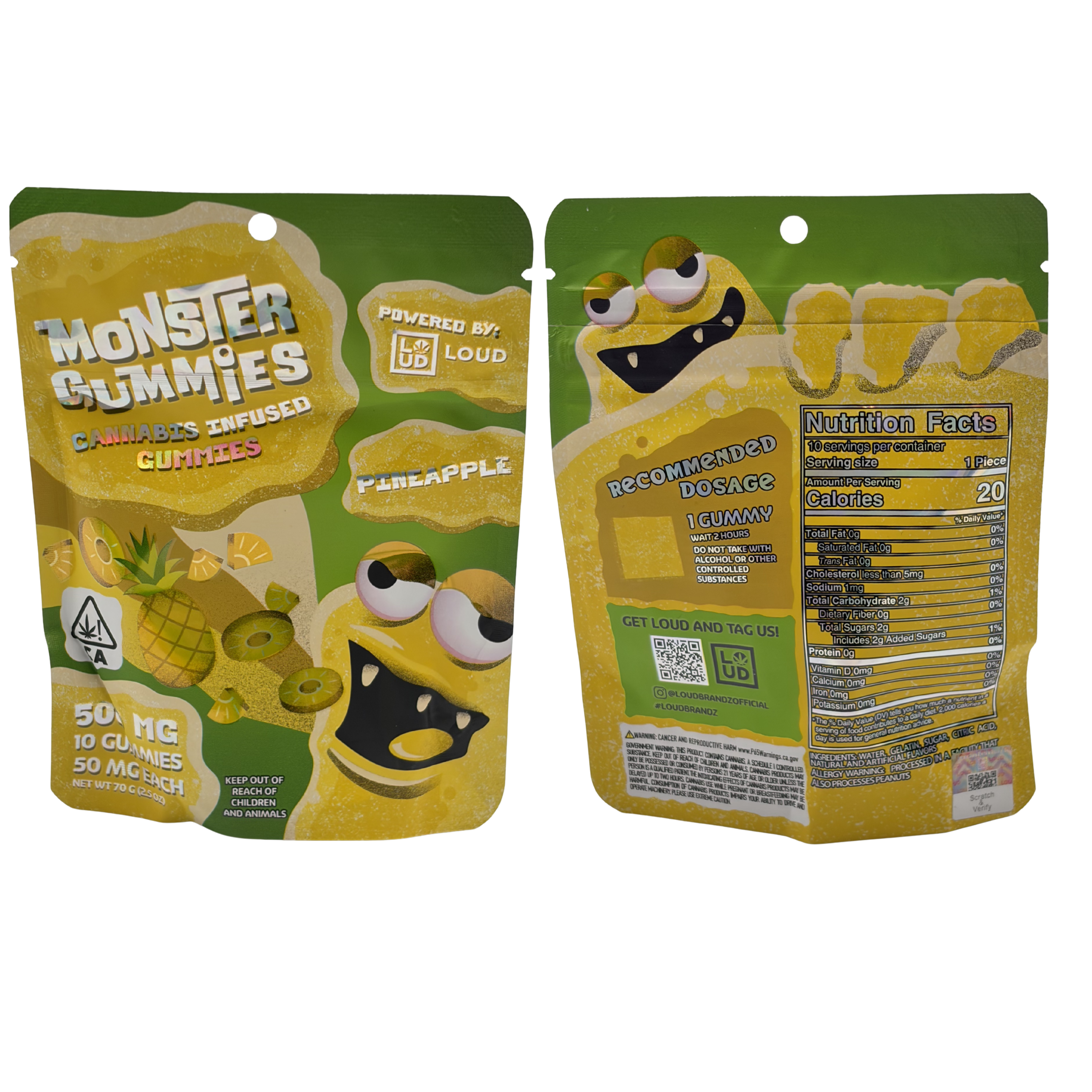 LOUD Monster Gummies | 500 MG - 10 gummies, 50 MG each | Pineapple