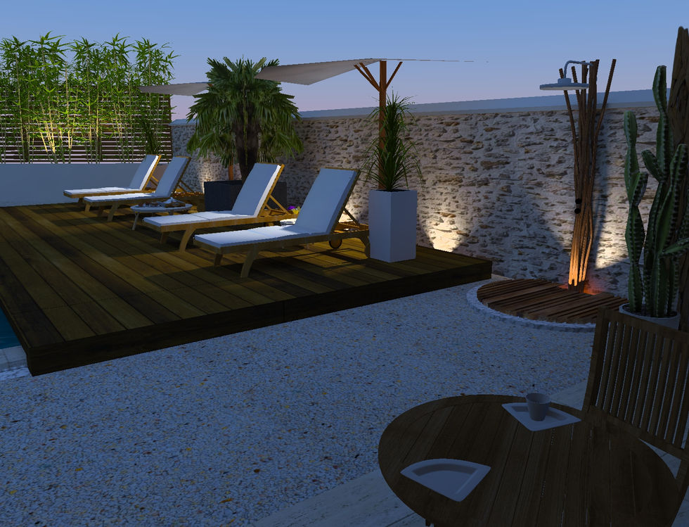Extérieur Piscine terrasse bois avec douche