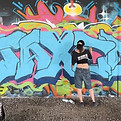Graffiti style mural being painted