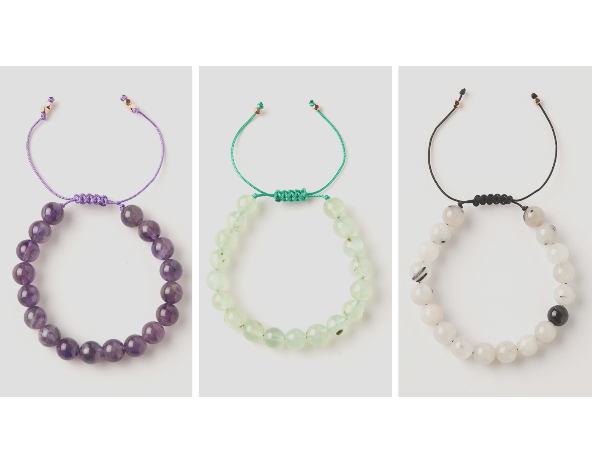 Positive Energy Bracelet Set - ( Pink Quartz-Prehnite-Amestist Bracelet Trio)