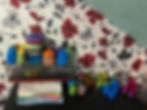 Colorful mystery balls and containers on a shelf.