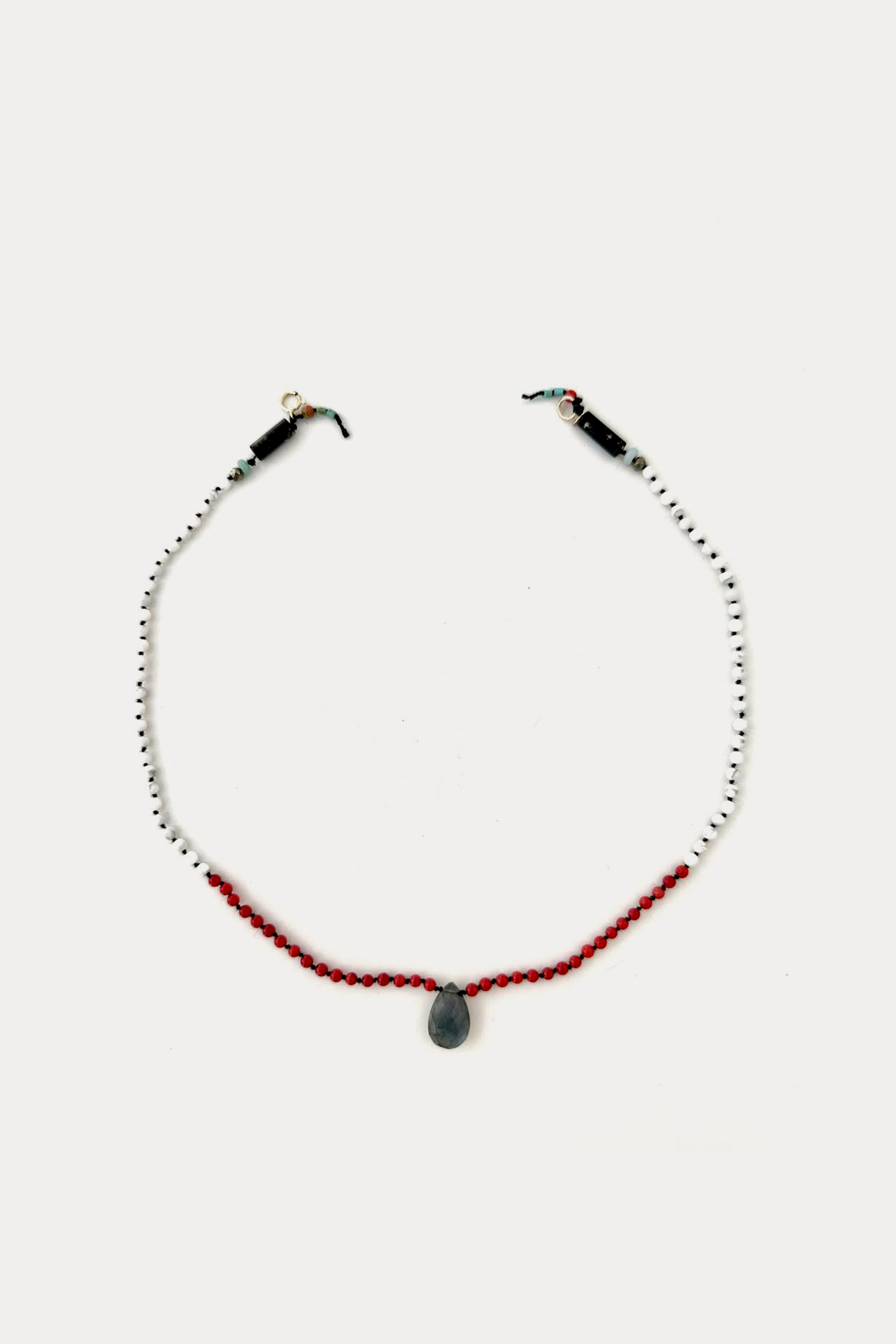 FAIRFAX LABRADORITE, CORAL & HOWLITE NECKLACE