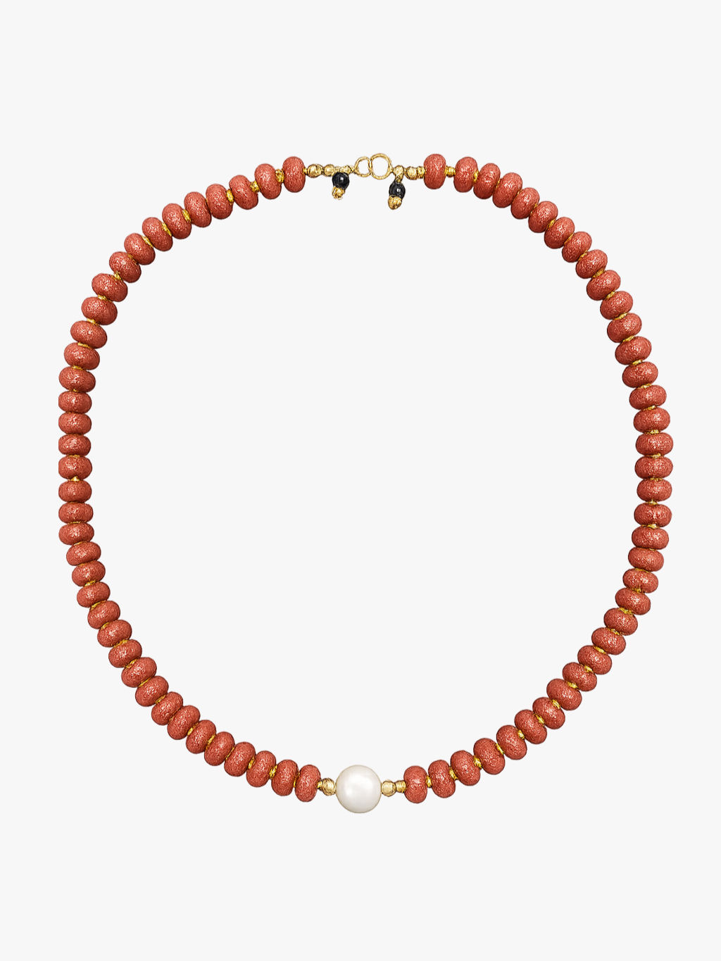 AMBITION NECKLACE. ORANGE GOLDSTONE, FRESH WATER PEARLS, 9K GOLD