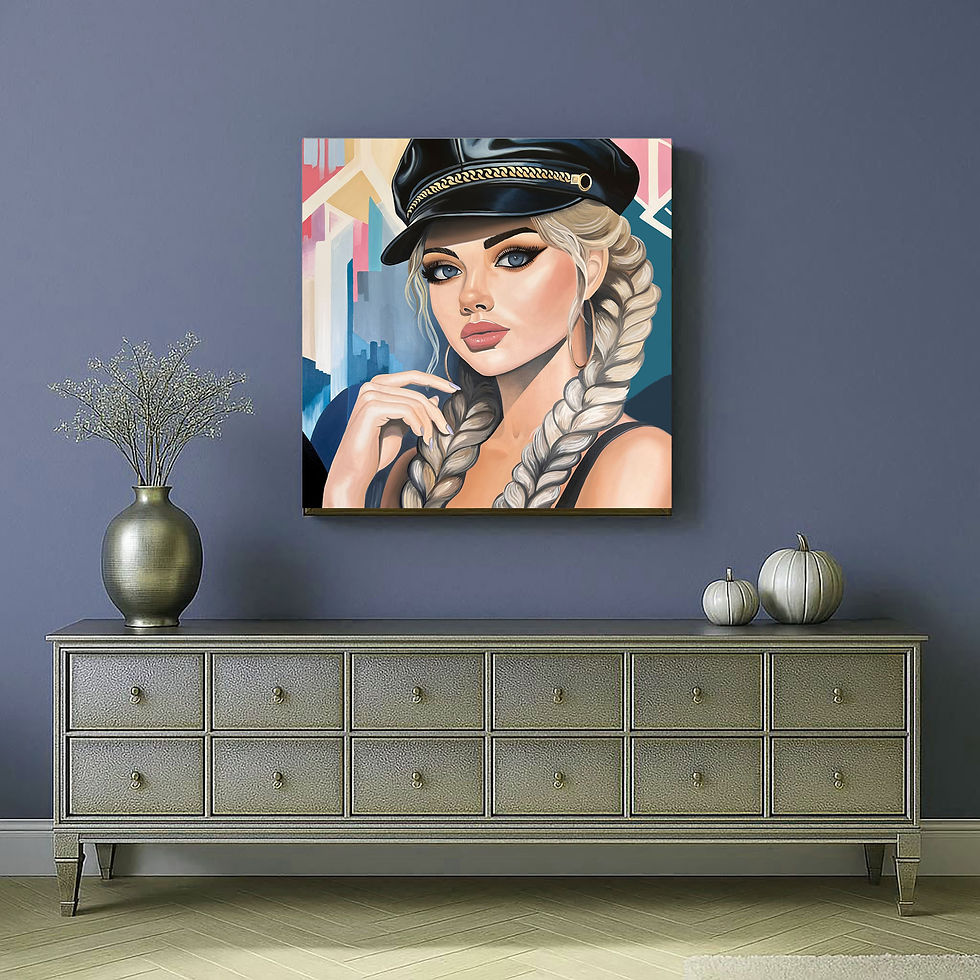 Thumbnail: Bold feminine face wall art, modern woman painting for entryway or hallway decor, 36x36 inches