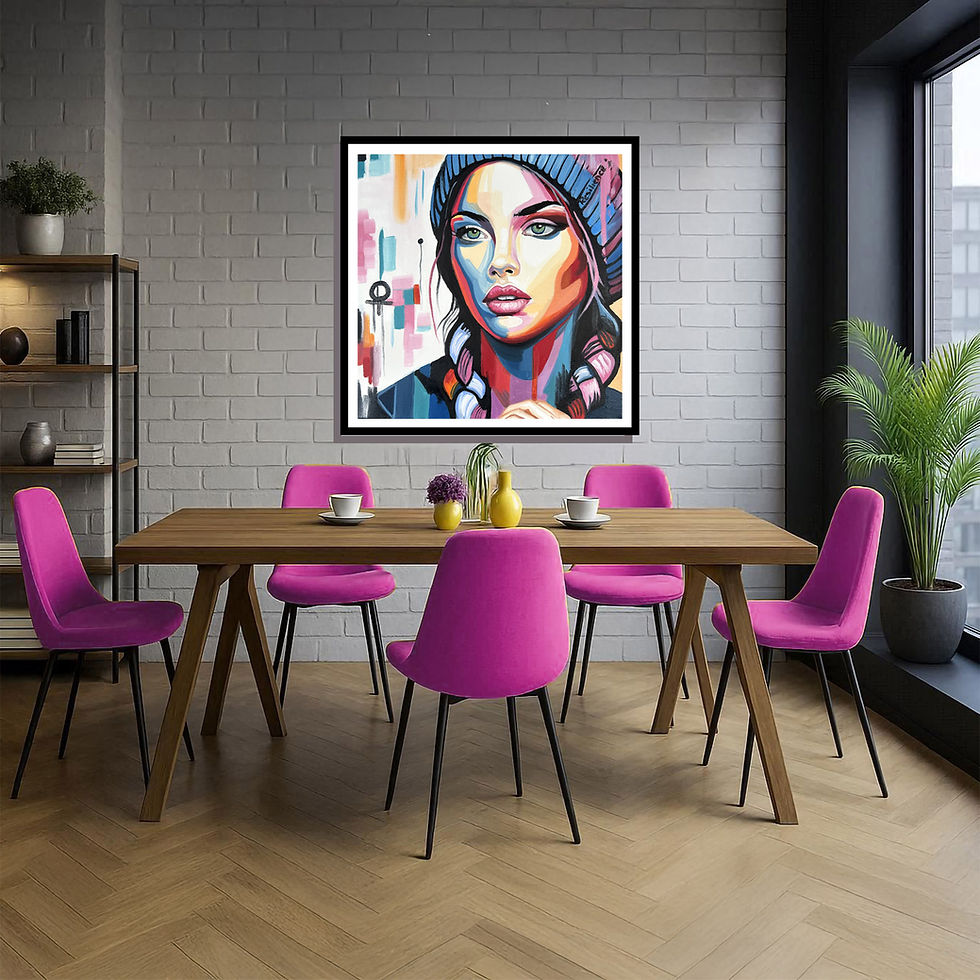 Thumbnail: Strong woman artwork print, vibrant oil painting reproduction with symbols of resilience and female empowerment