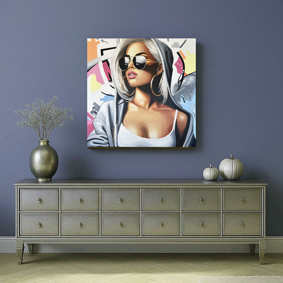 Thumbnail: Bold feminine face wall art, modern woman painting for entryway or hallway decor, 30x30 inches