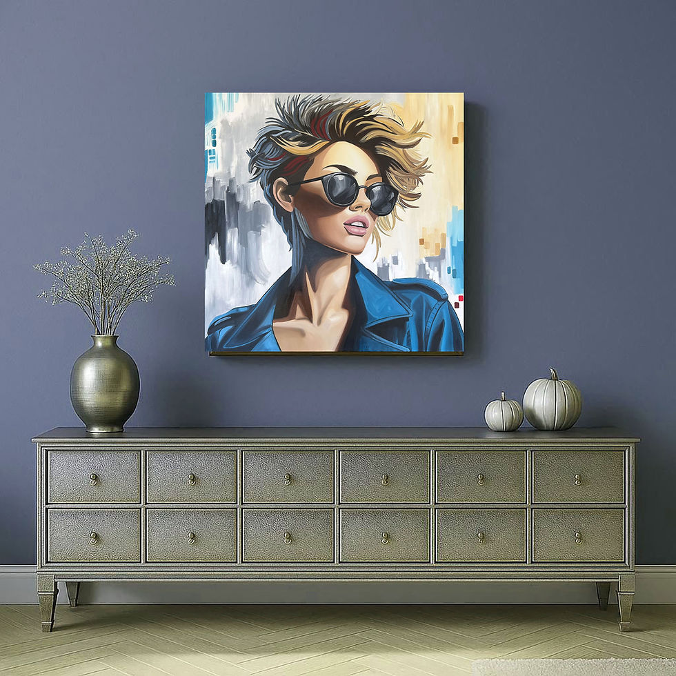 Bold feminine face wall art, modern woman painting for entryway or hallway decor, 30x30 inches
