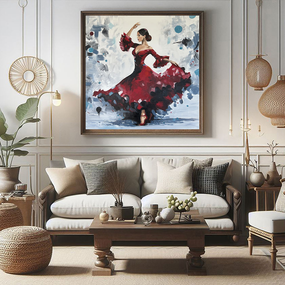 Thumbnail: Large flamenco dancer canvas wall art in warm brown beige living room decor